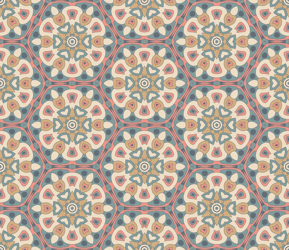 modello senza cuciture del fiore geometrico astratto di doodle colorato. sfondo floreale. mosaico caleidoscopio, geo piastrella di ornamento a linea sottile. vettore