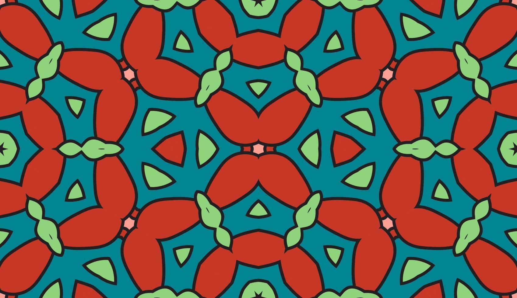 modello senza cuciture del fiore geometrico astratto di doodle colorato. sfondo floreale. mosaico caleidoscopio, geo piastrella di ornamento a linea sottile. vettore