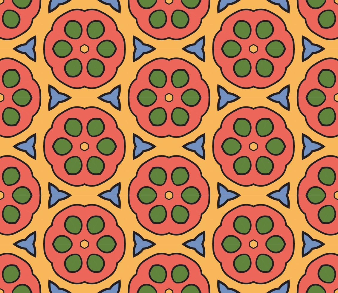 modello senza cuciture del fiore geometrico astratto di doodle colorato. sfondo floreale. mosaico caleidoscopio, geo piastrella di ornamento a linea sottile. vettore