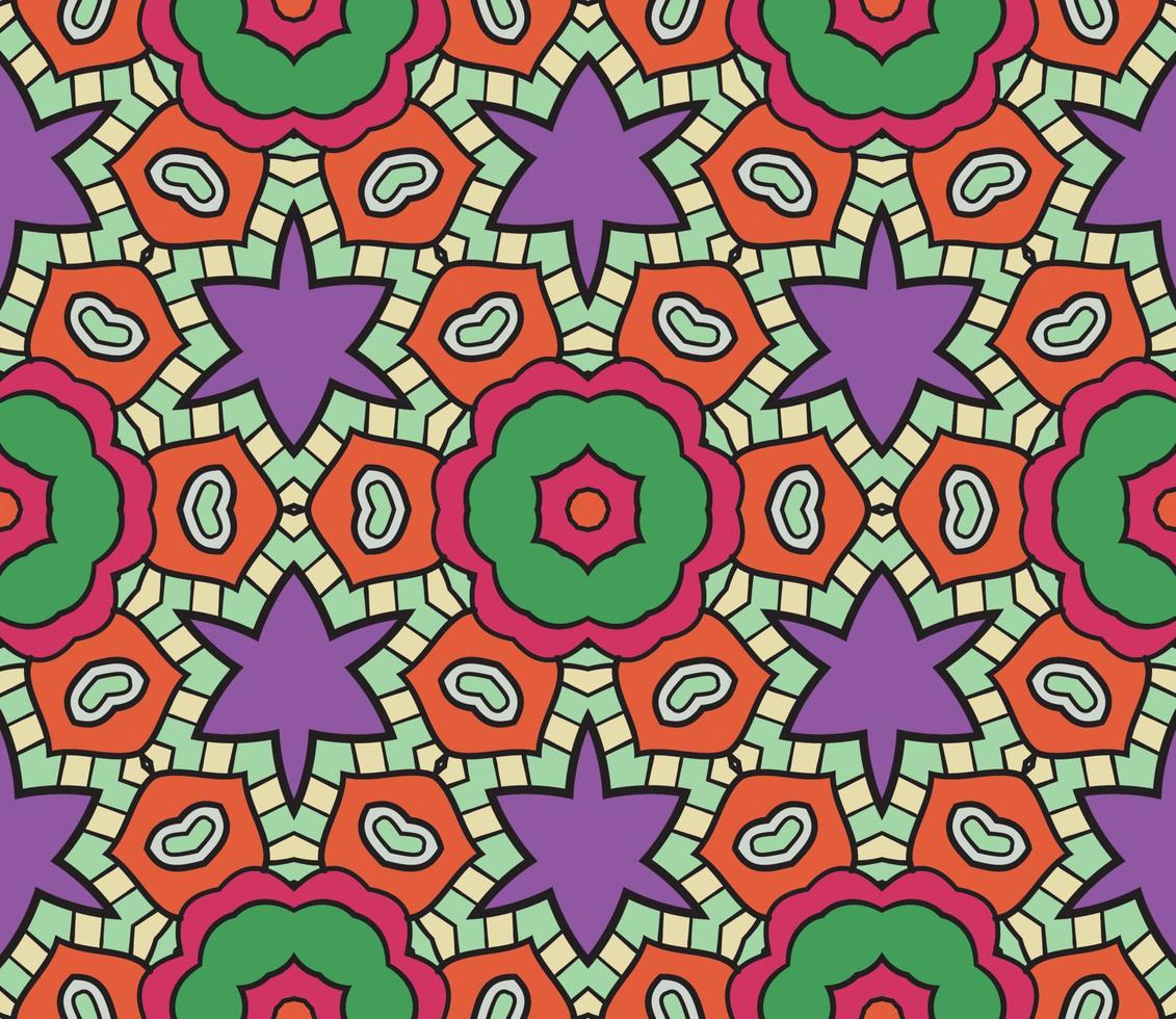 modello senza cuciture del fiore geometrico astratto di doodle colorato. sfondo floreale. mosaico, geo piastrella di ornamento di linea sottile. vettore