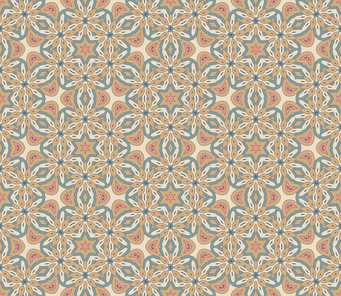 modello senza cuciture del fiore geometrico astratto di doodle colorato. sfondo floreale. mosaico caleidoscopio, geo piastrella di ornamento a linea sottile. vettore