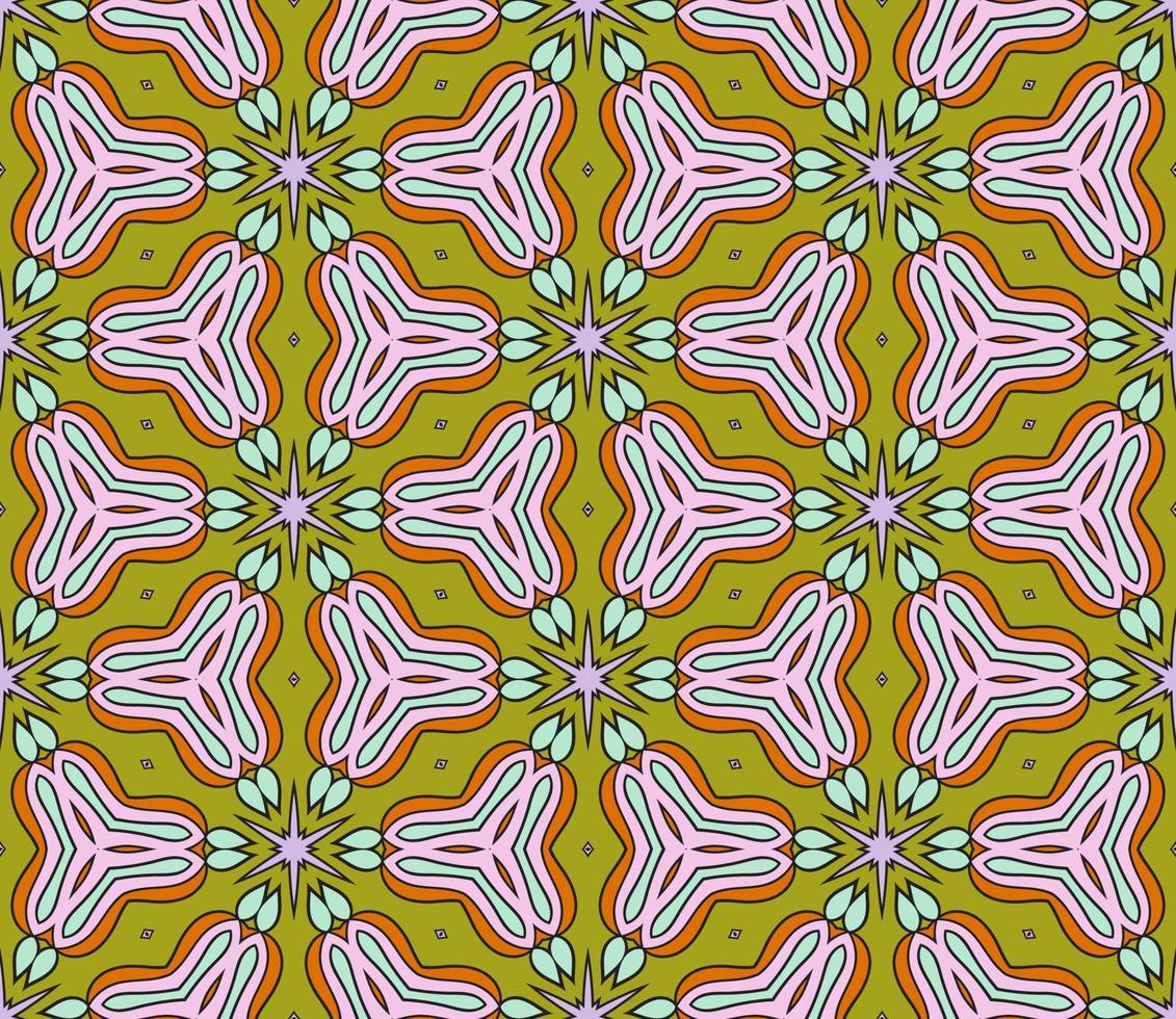 modello senza cuciture del fiore geometrico astratto di doodle colorato. sfondo floreale. mosaico caleidoscopio, geo piastrella di ornamento a linea sottile. vettore