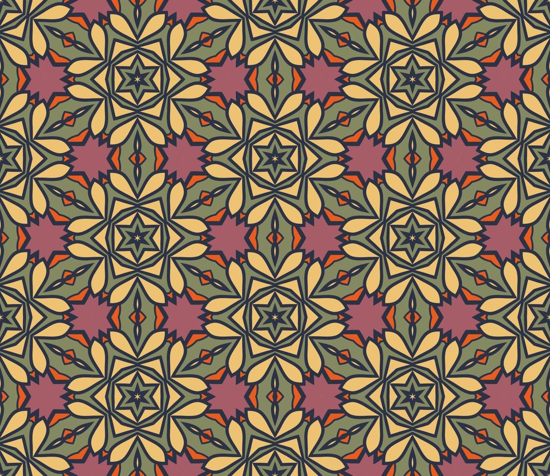 modello senza cuciture del fiore geometrico astratto di doodle colorato. sfondo floreale. mosaico caleidoscopio, geo piastrella di ornamento a linea sottile. vettore