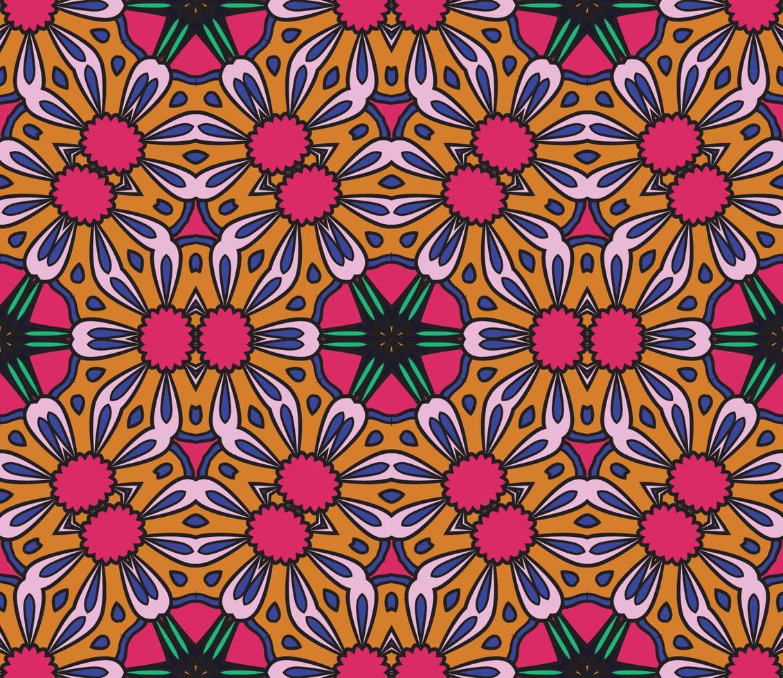 modello senza cuciture del fiore geometrico astratto di doodle colorato. sfondo floreale. mosaico caleidoscopio, geo piastrella di ornamento a linea sottile. vettore