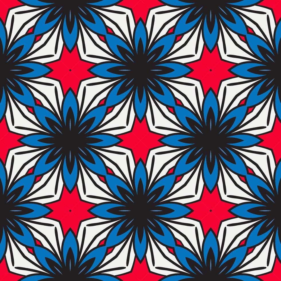 modello senza cuciture del fiore geometrico astratto di doodle colorato. sfondo floreale. mosaico caleidoscopio, geo piastrella di ornamento a linea sottile. vettore