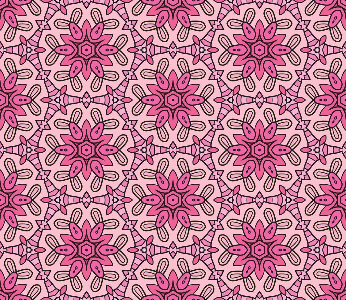 modello senza cuciture del fiore geometrico astratto di doodle colorato. sfondo floreale. mosaico caleidoscopio, geo piastrella di ornamento a linea sottile. vettore