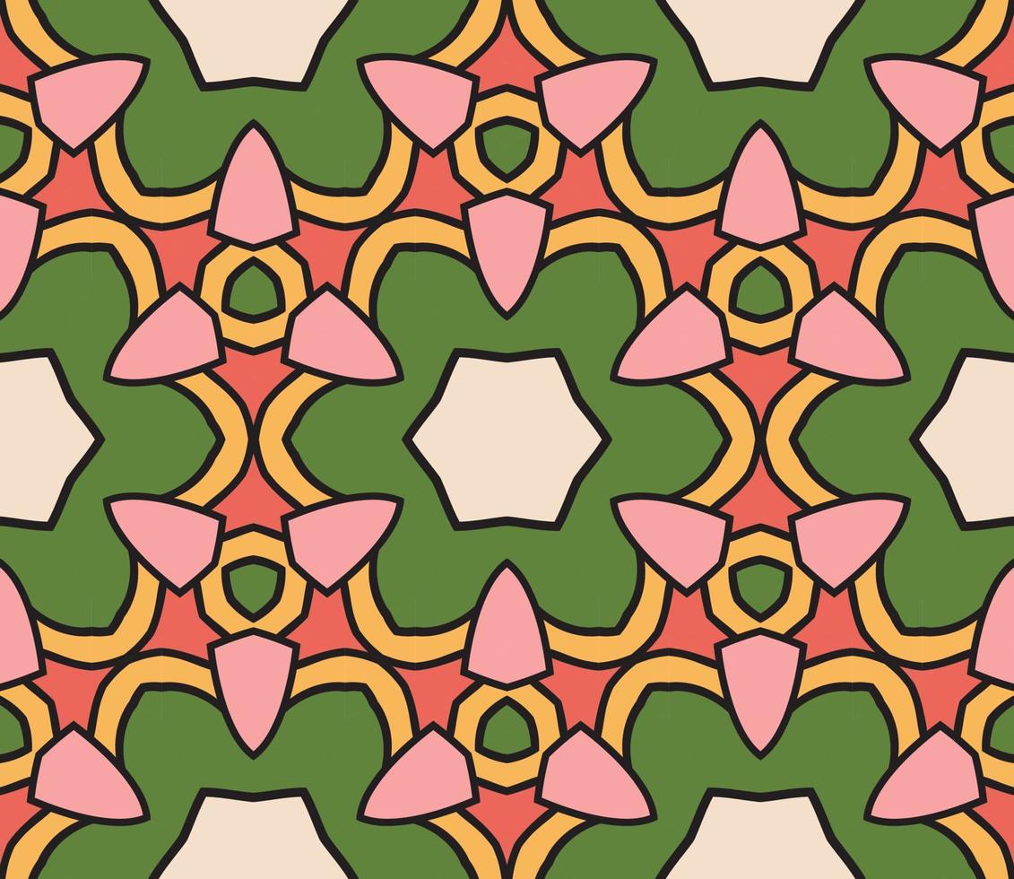 modello senza cuciture del fiore geometrico astratto di doodle colorato. sfondo floreale. mosaico caleidoscopio, geo piastrella di ornamento a linea sottile. vettore