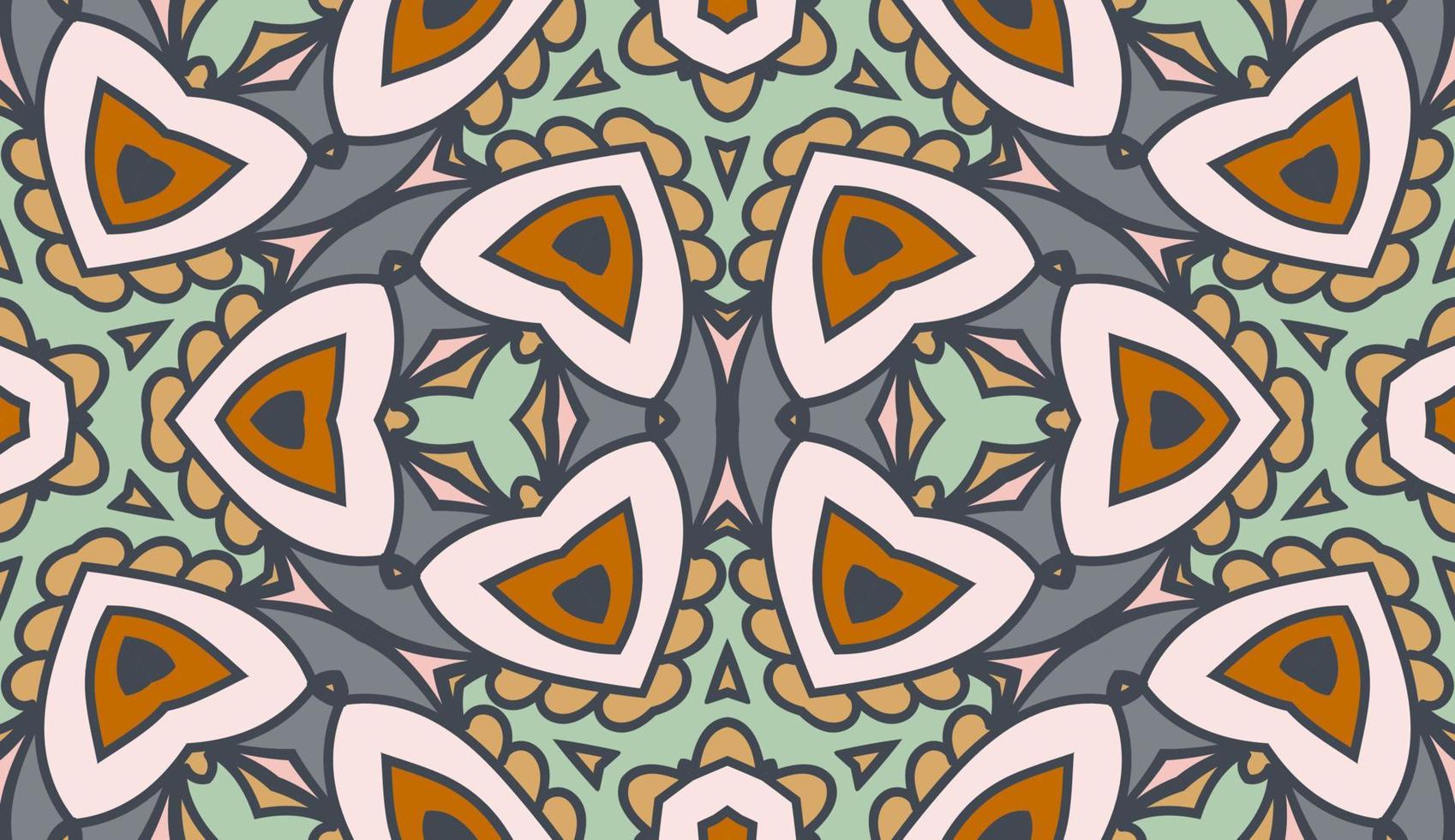 modello senza cuciture del fiore geometrico astratto di doodle colorato. sfondo floreale. mosaico caleidoscopio, geo piastrella di ornamento a linea sottile. vettore