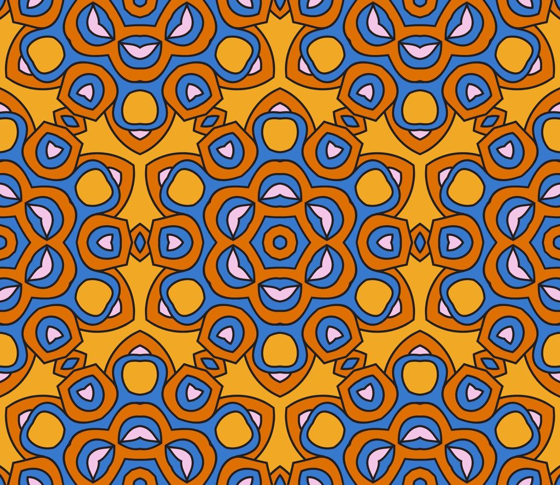 modello senza cuciture del fiore geometrico astratto di doodle colorato. sfondo floreale. mosaico caleidoscopio, geo piastrella di ornamento a linea sottile. vettore