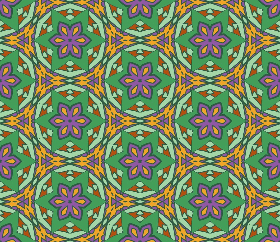 modello senza cuciture del fiore geometrico astratto di doodle colorato. sfondo floreale. mosaico caleidoscopio, geo piastrella di ornamento a linea sottile. vettore