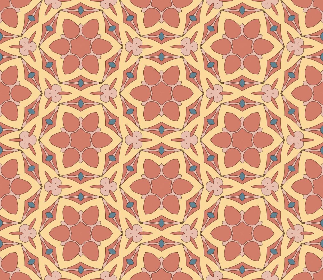 modello senza cuciture del fiore geometrico astratto di doodle colorato. sfondo floreale. mosaico caleidoscopio, geo piastrella di ornamento a linea sottile. vettore