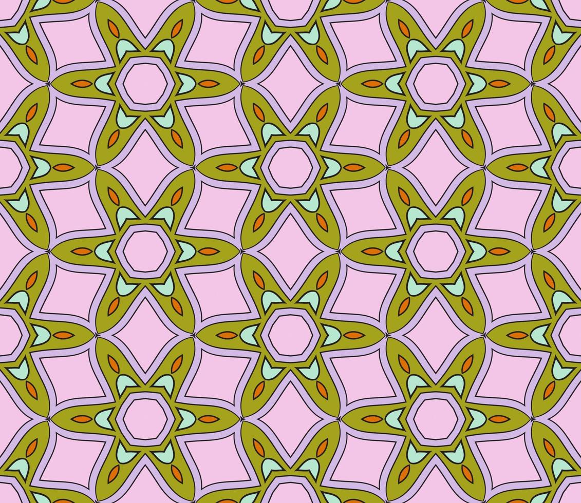 modello senza cuciture del fiore geometrico astratto di doodle colorato. sfondo floreale. mosaico caleidoscopio, geo piastrella di ornamento a linea sottile. vettore