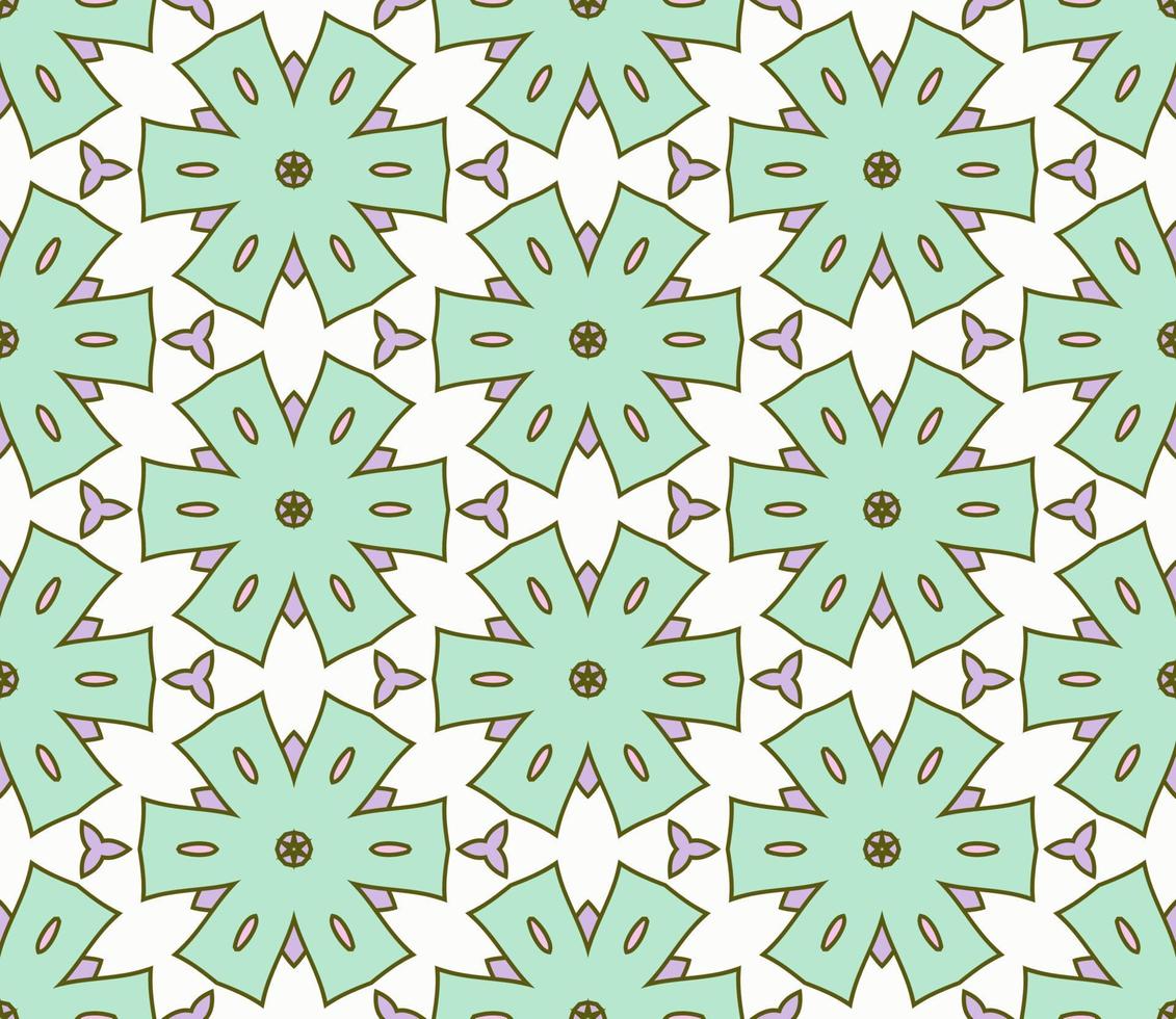 modello senza cuciture del fiore geometrico astratto di doodle colorato. sfondo floreale. mosaico caleidoscopio, geo piastrella di ornamento a linea sottile. vettore