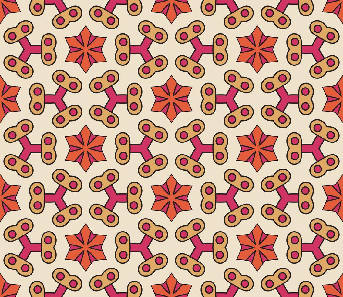 modello senza cuciture del fiore geometrico astratto di doodle colorato. sfondo floreale. mosaico caleidoscopio, geo piastrella di ornamento a linea sottile. vettore