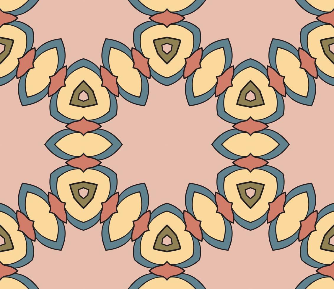 modello senza cuciture del fiore geometrico astratto di doodle colorato. sfondo floreale. mosaico caleidoscopio, geo piastrella di ornamento a linea sottile. vettore