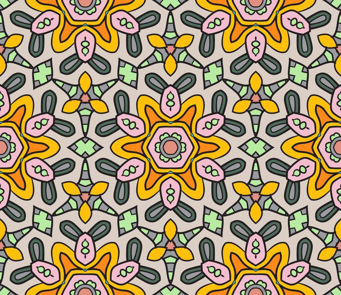 modello senza cuciture del fiore geometrico astratto di doodle colorato. sfondo floreale. mosaico, geo piastrella di ornamento di linea sottile. vettore