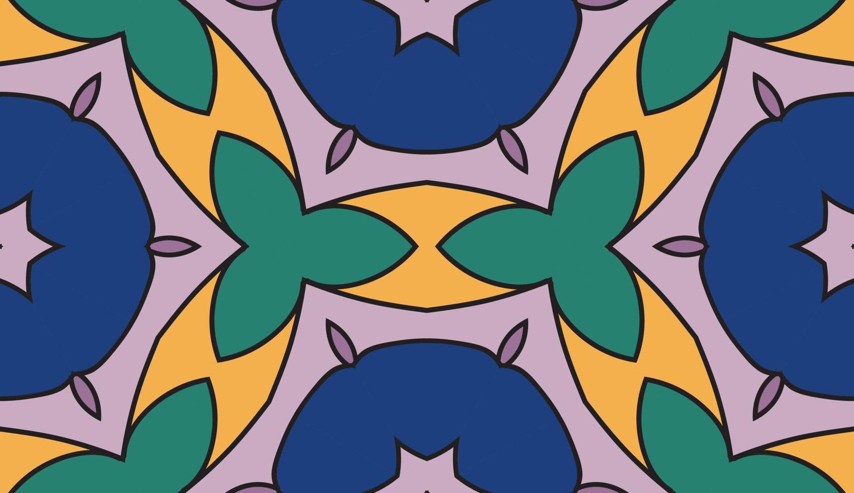 modello senza cuciture del fiore geometrico astratto di doodle colorato. sfondo floreale. mosaico caleidoscopio, geo piastrella di ornamento a linea sottile. vettore