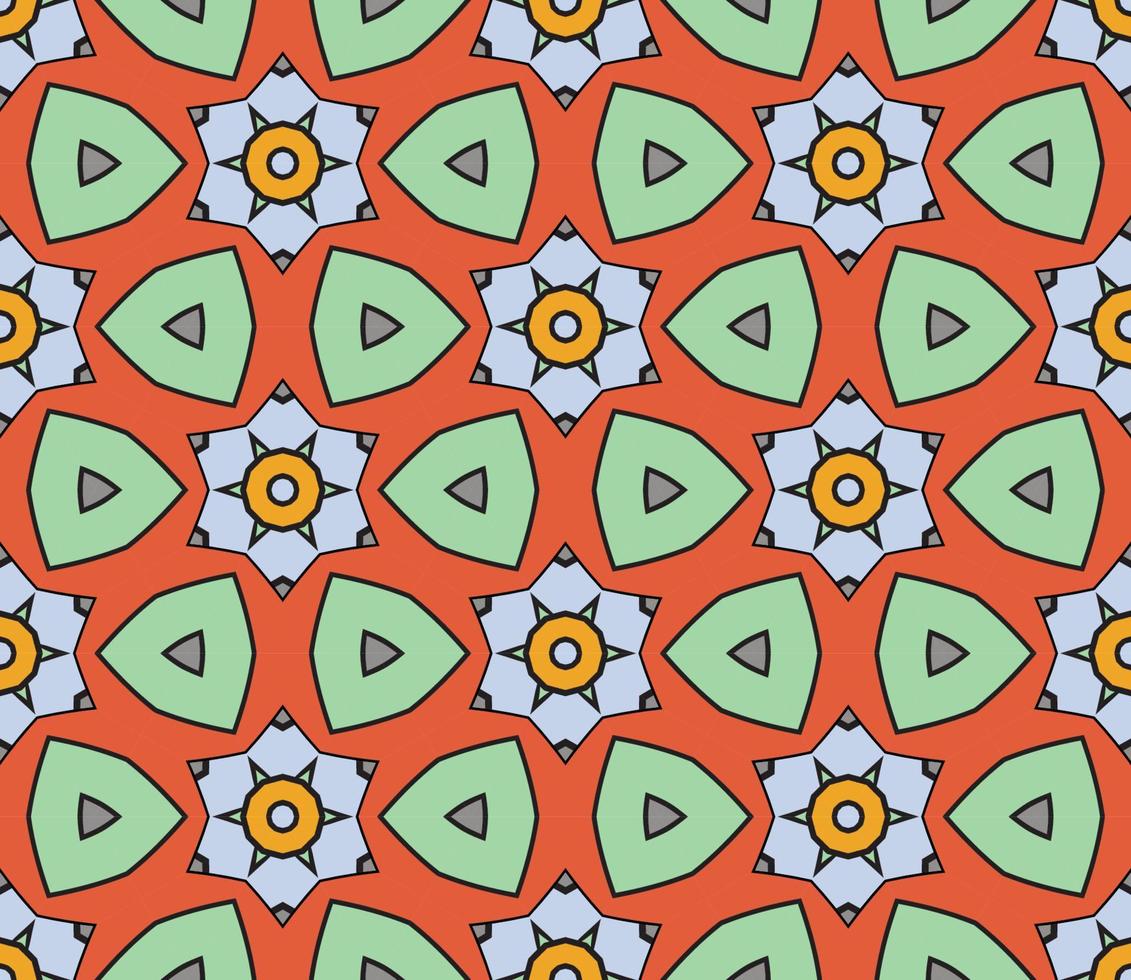 modello senza cuciture del fiore geometrico astratto di doodle colorato. sfondo floreale. mosaico caleidoscopio, geo piastrella di ornamento a linea sottile. vettore