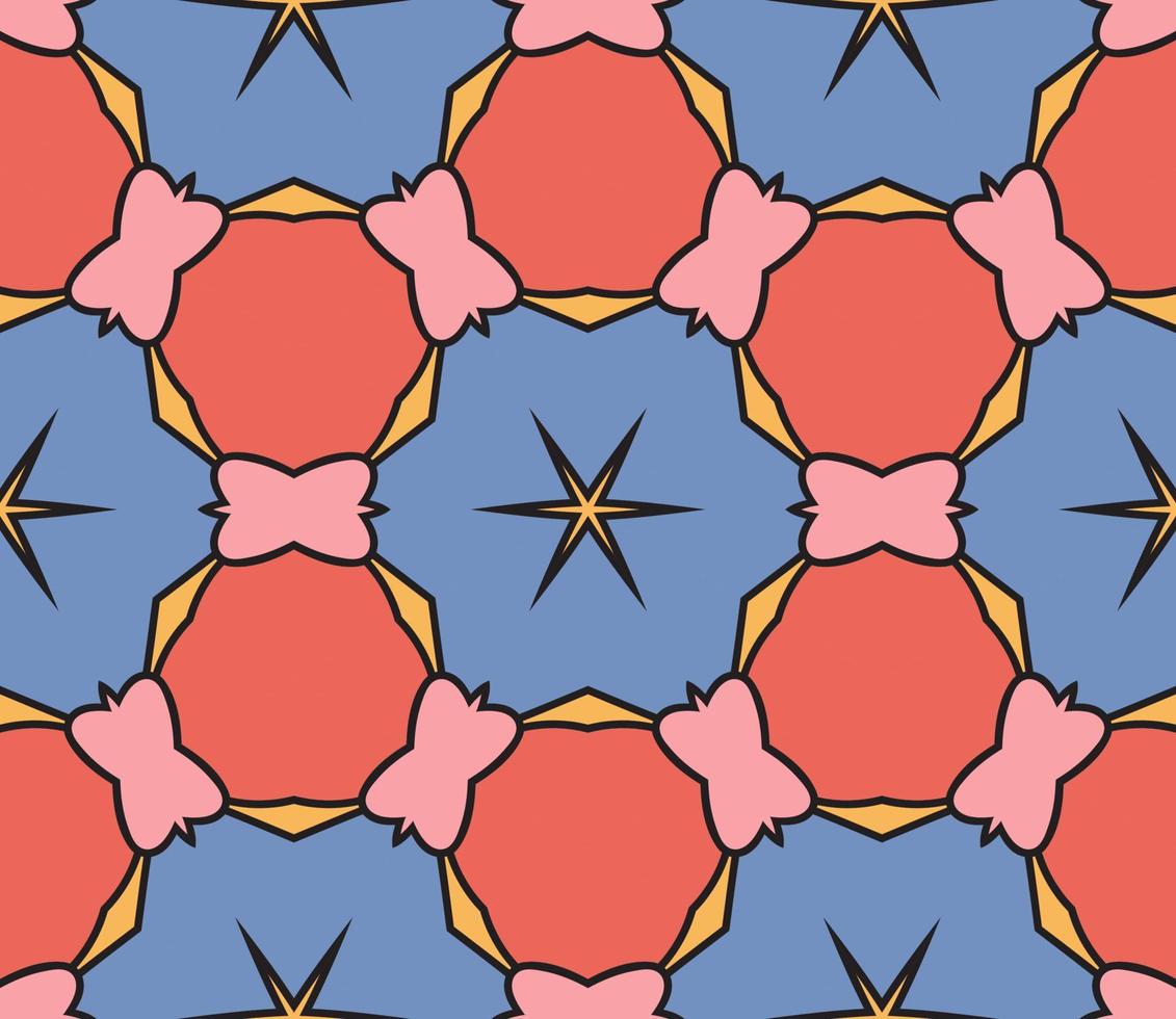 modello senza cuciture del fiore geometrico astratto di doodle colorato. sfondo floreale. mosaico caleidoscopio, geo piastrella di ornamento a linea sottile. vettore