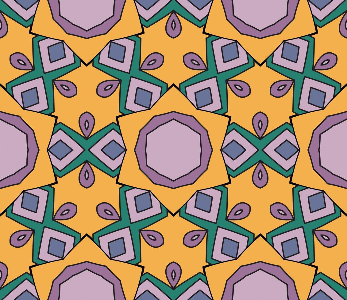 modello senza cuciture del fiore geometrico astratto di doodle colorato. sfondo floreale. mosaico caleidoscopio, geo piastrella di ornamento a linea sottile. vettore