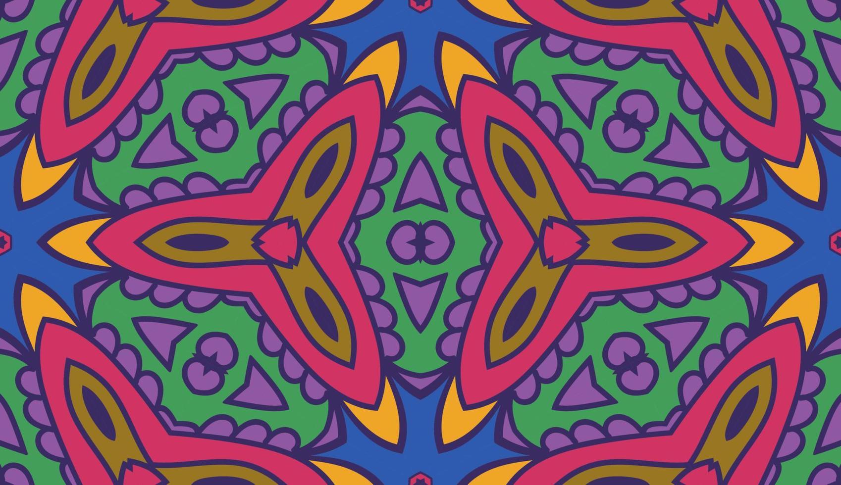 modello senza cuciture del fiore geometrico astratto di doodle colorato. sfondo floreale. mosaico caleidoscopio, geo piastrella di ornamento a linea sottile. vettore