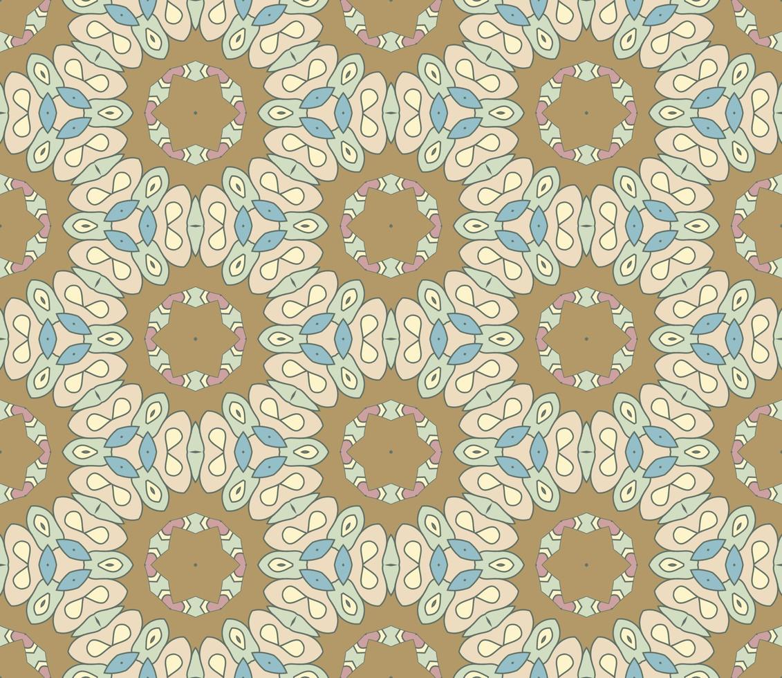 modello senza cuciture del fiore geometrico astratto di doodle colorato. sfondo floreale. mosaico caleidoscopio, geo piastrella di ornamento a linea sottile. vettore