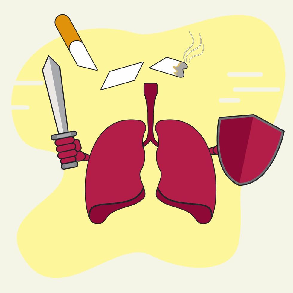 illustrazione vettoriale del design diviso polmone, spada, scudo e sigaretta