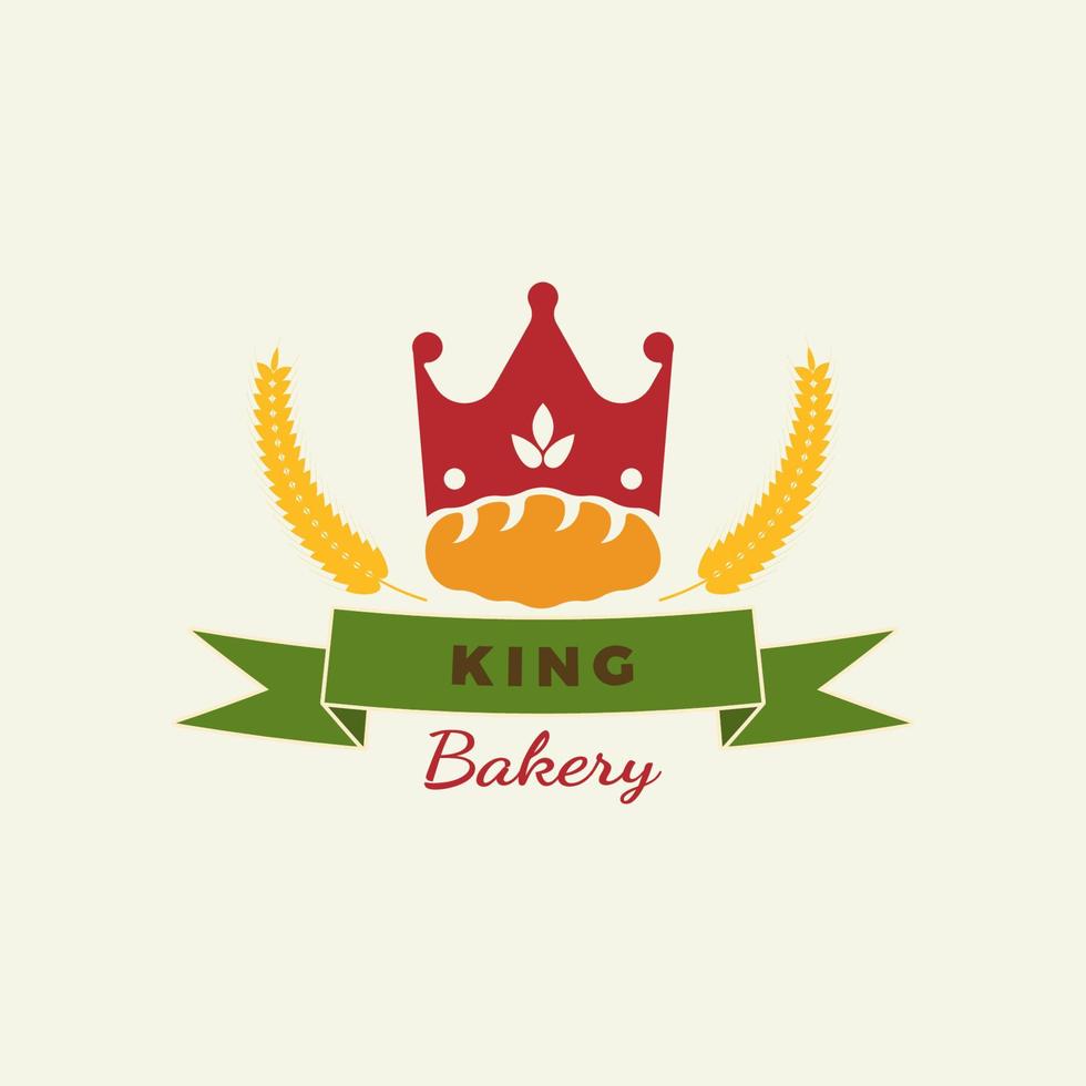 illustrazione vettoriale del logo del forno del re. pane, con il simbolo della corona e del grano