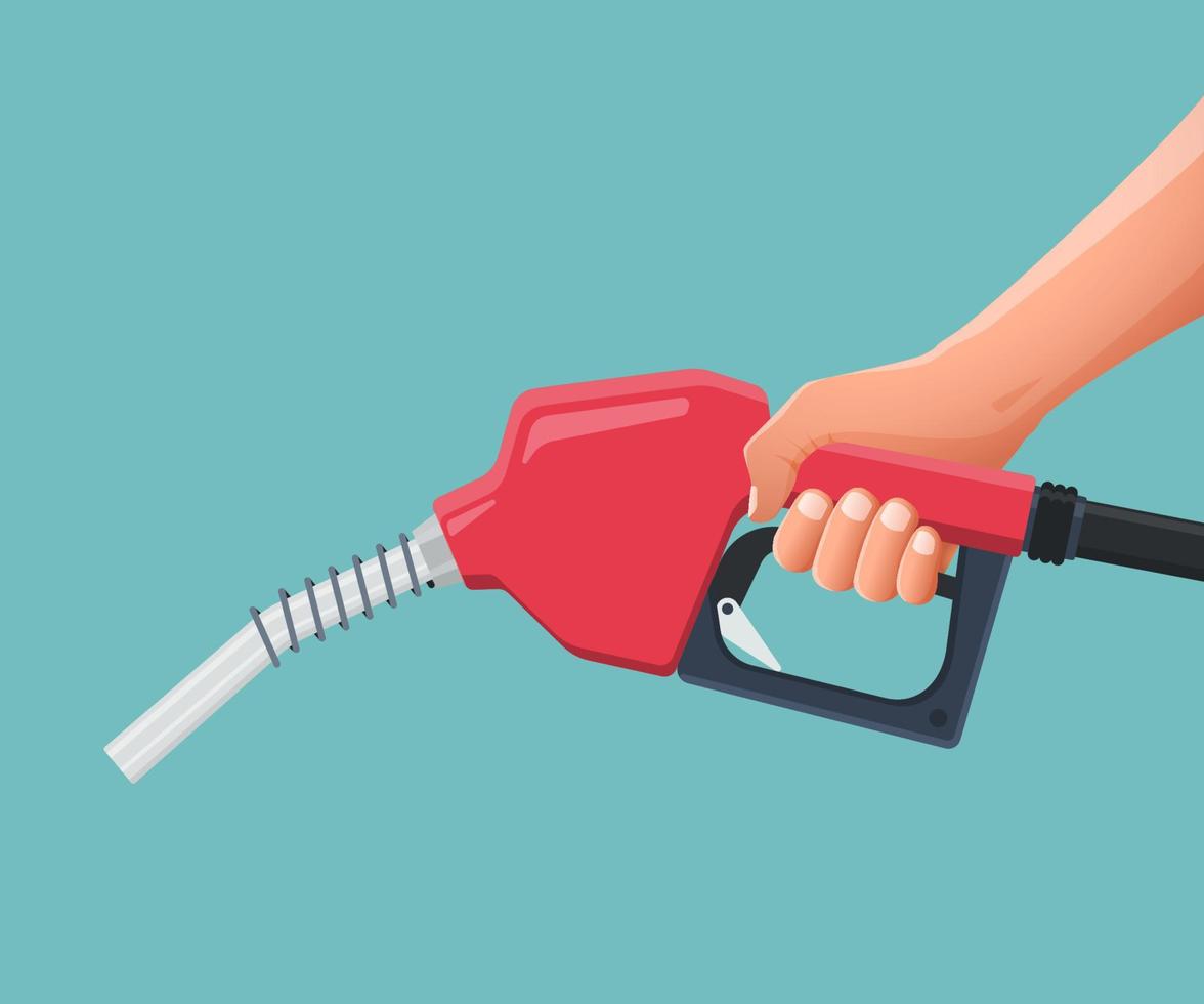 la mano tiene la pompa dell'ugello del carburante. illustrazione vettoriale