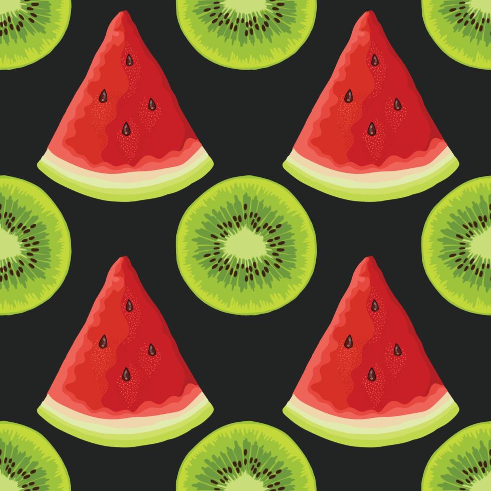 anguria e kiwi disegnano a mano frutta e verdura pattern design vettore