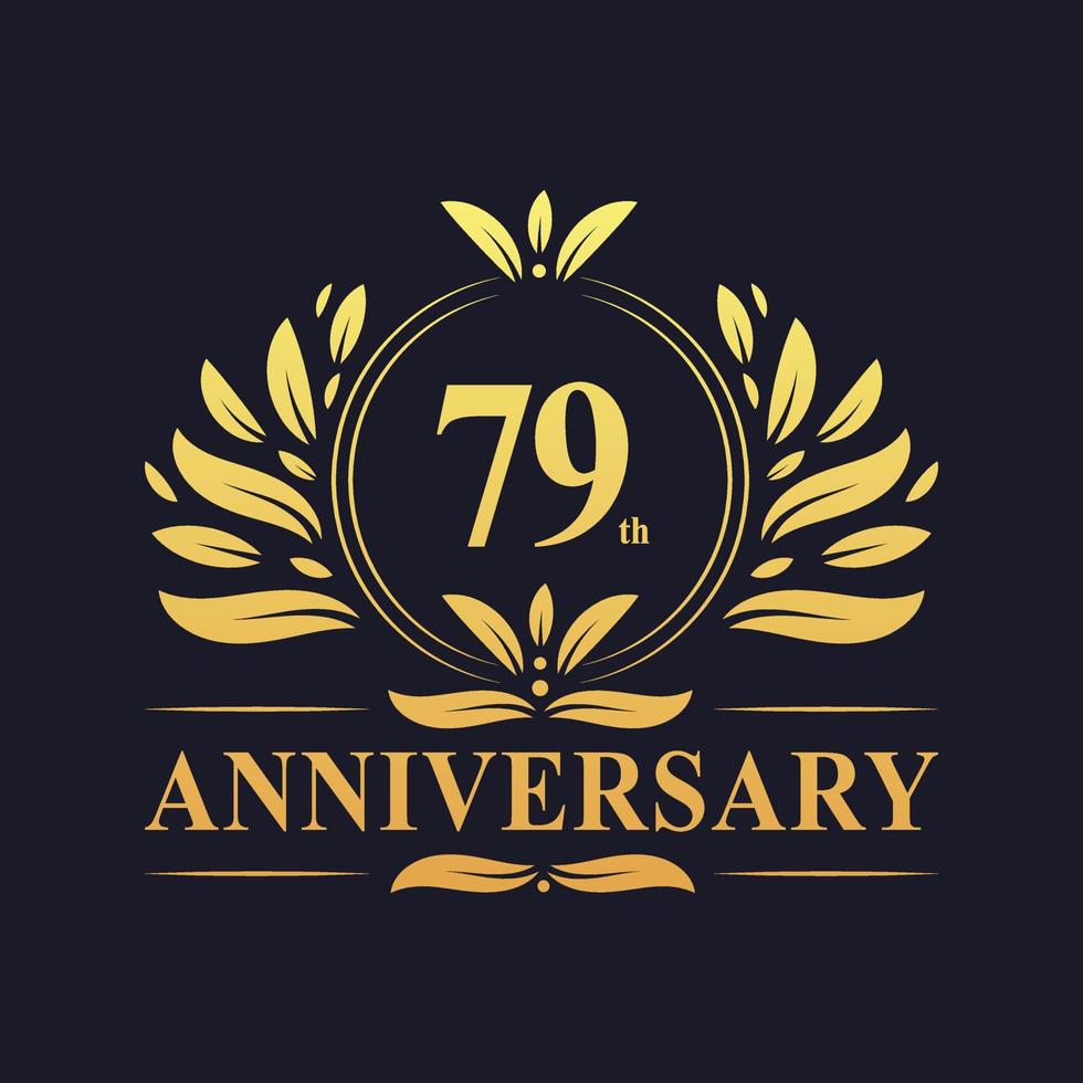 Design del 79° anniversario, lussuoso logo dell'anniversario dei 79 anni di colore dorato vettore