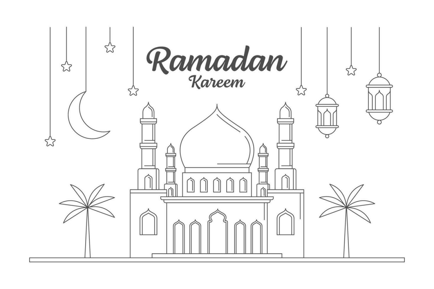 ramadan kareem illustrazione del disegno vettoriale stile monoline o line art