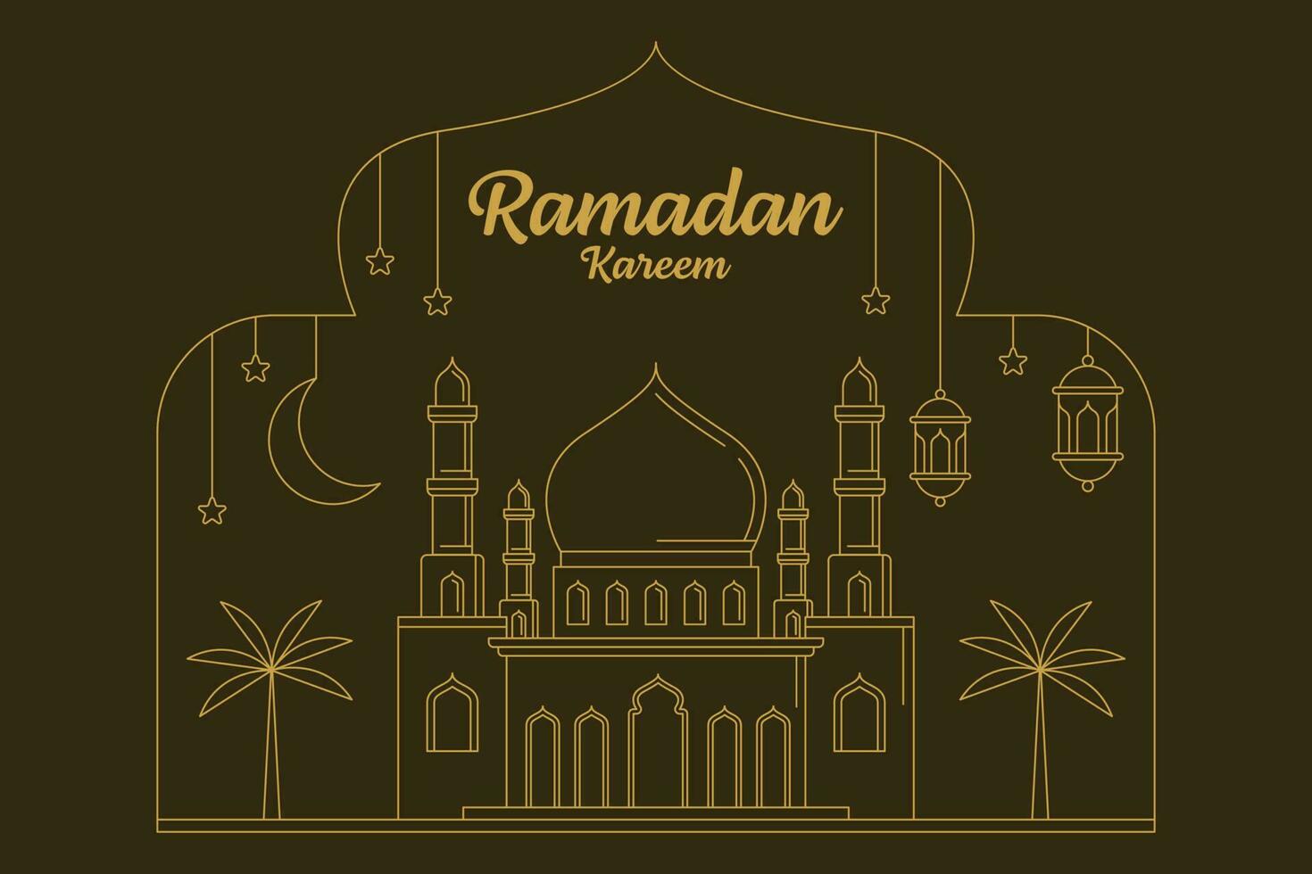 ramadan kareem illustrazione del disegno vettoriale stile monoline o line art