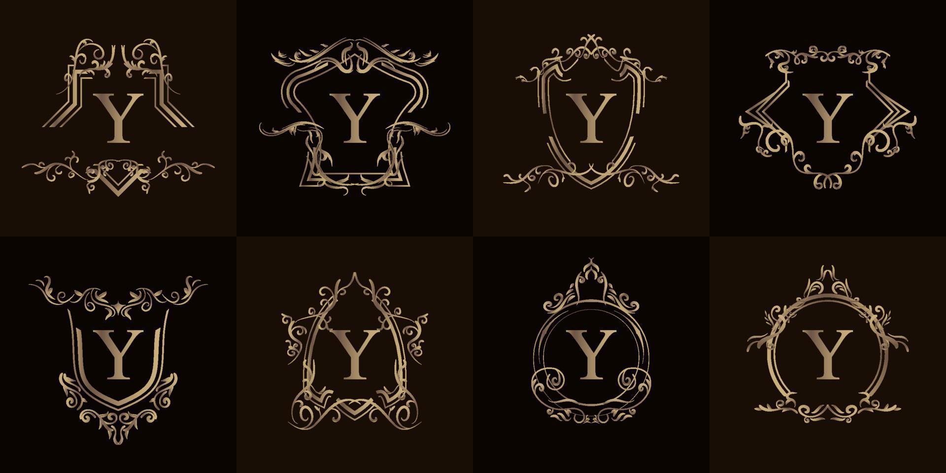 collezione di logo iniziale y con ornamento di lusso o cornice floreale vettore