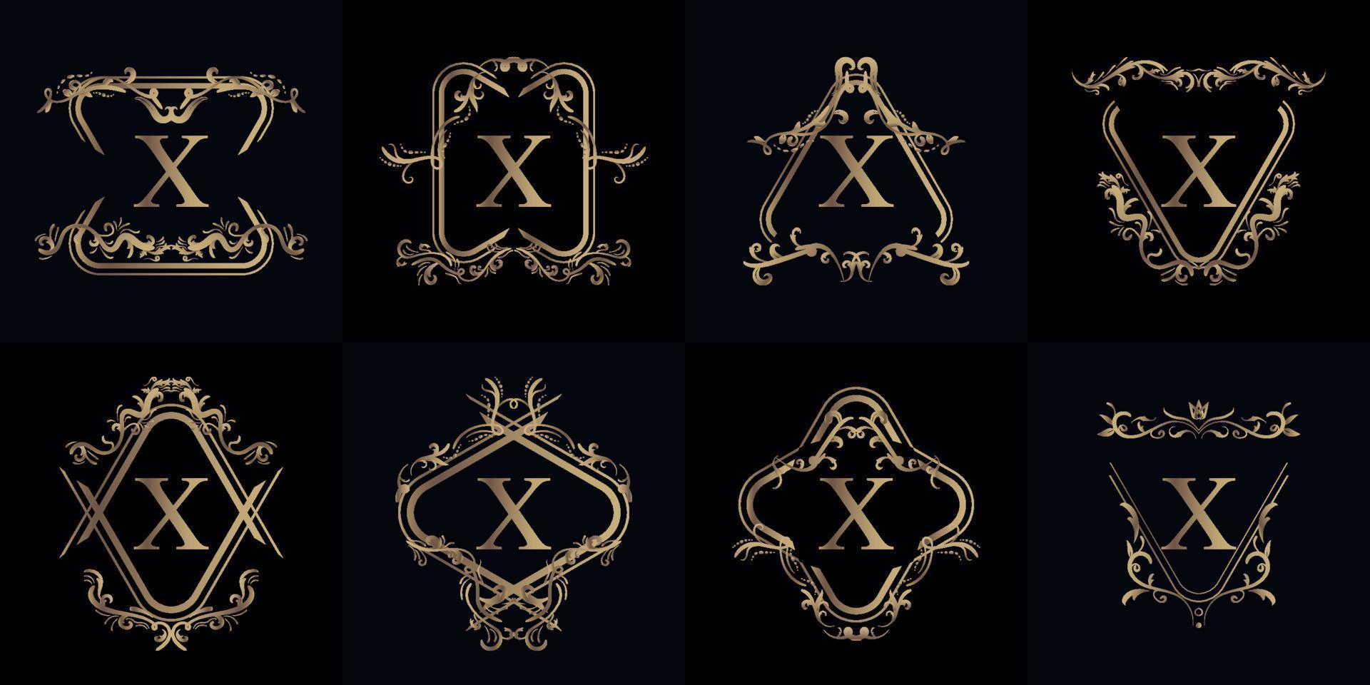 collezione di logo iniziale x con ornamento di lusso o cornice floreale vettore