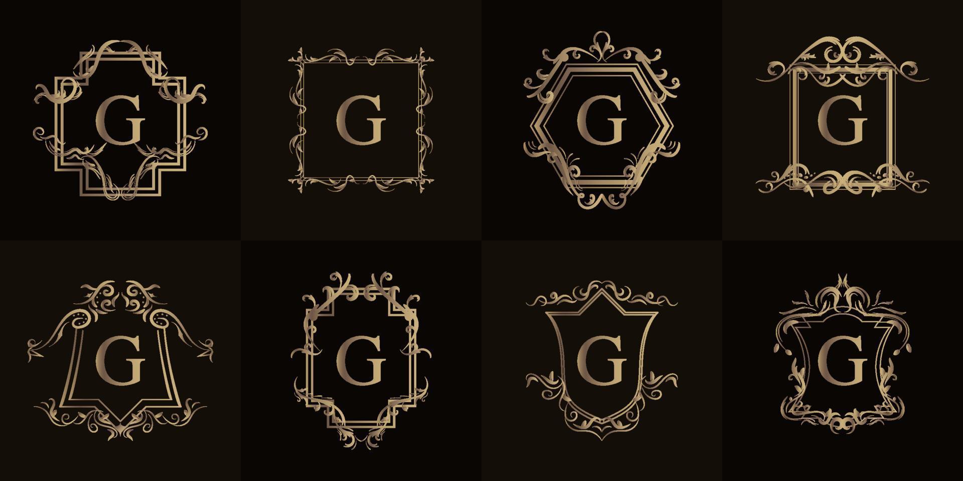 collezione di logo iniziale g con ornamento di lusso o cornice floreale vettore