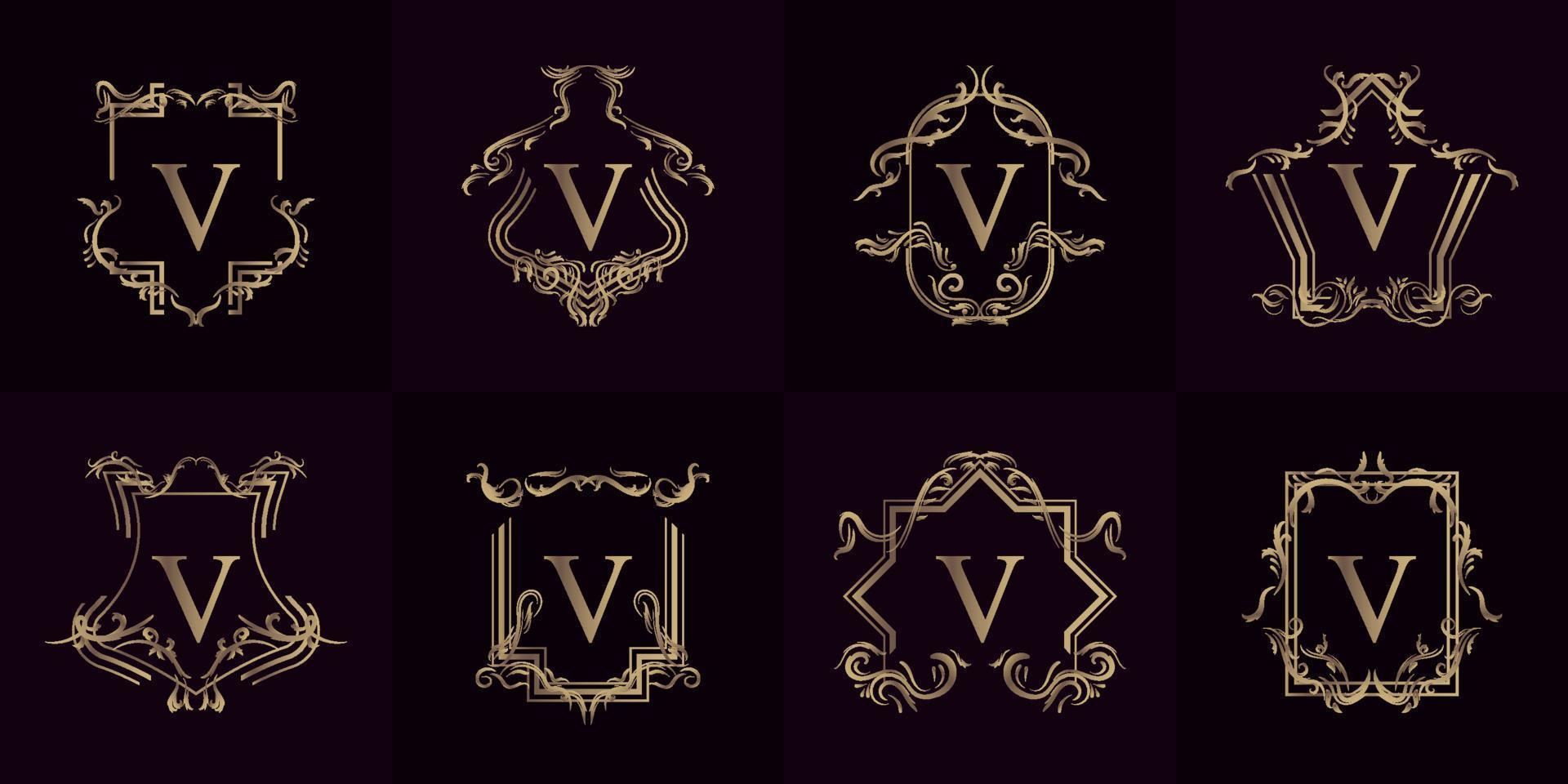 collezione di logo iniziale v con ornamento di lusso o cornice floreale vettore