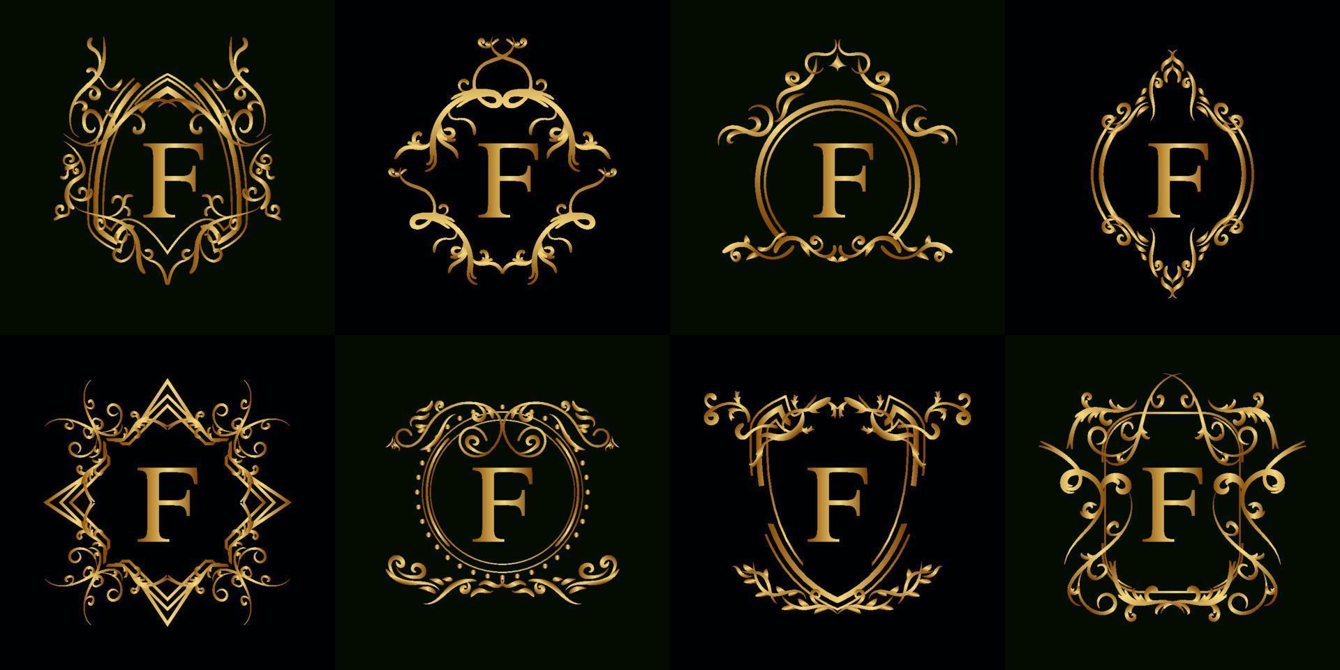 collezione di logo iniziale f con ornamento di lusso o cornice floreale vettore