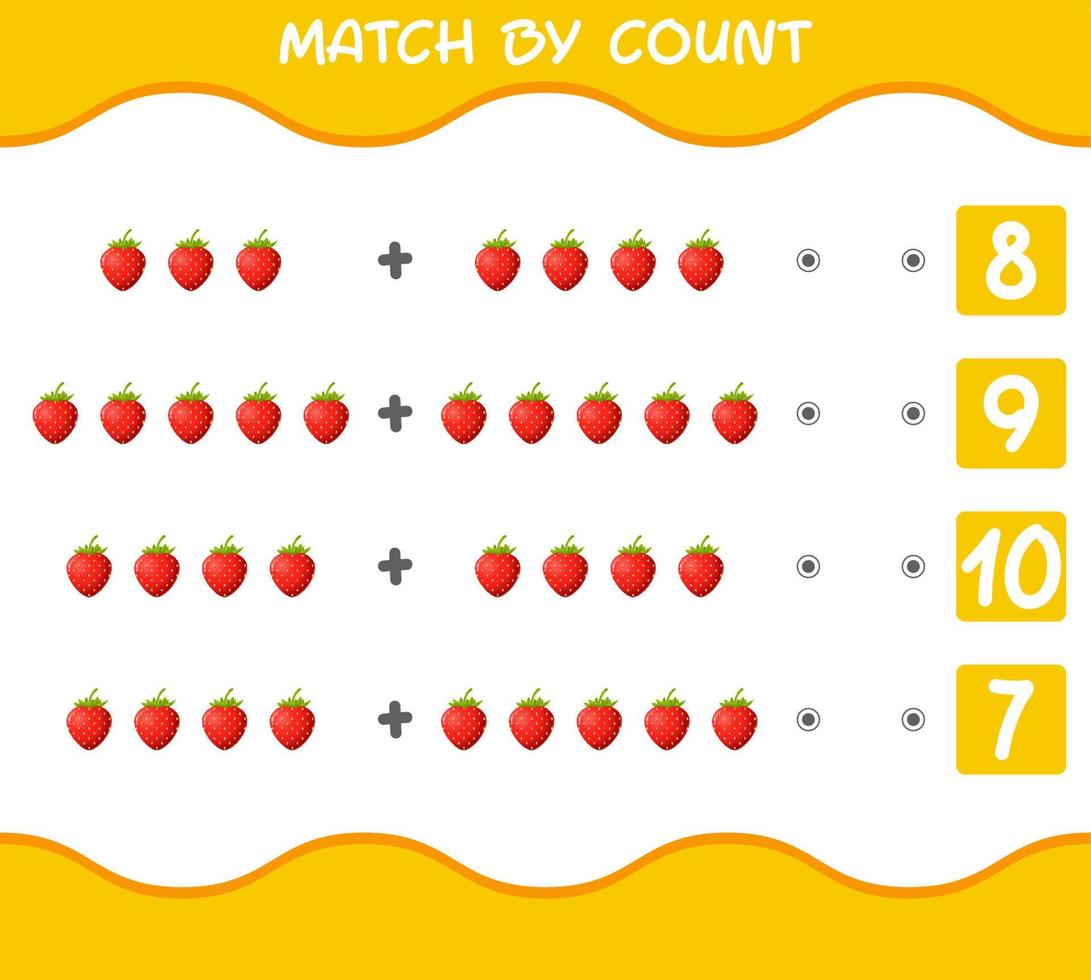 corrispondenza per conteggio delle fragole dei cartoni animati. partita e conteggio del gioco. gioco educativo per bambini e bambini in età prescolare vettore