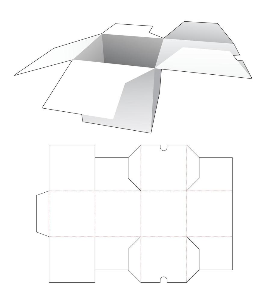 Modello fustellato per scatola di imballaggio quadrata da 2 lanci vettore