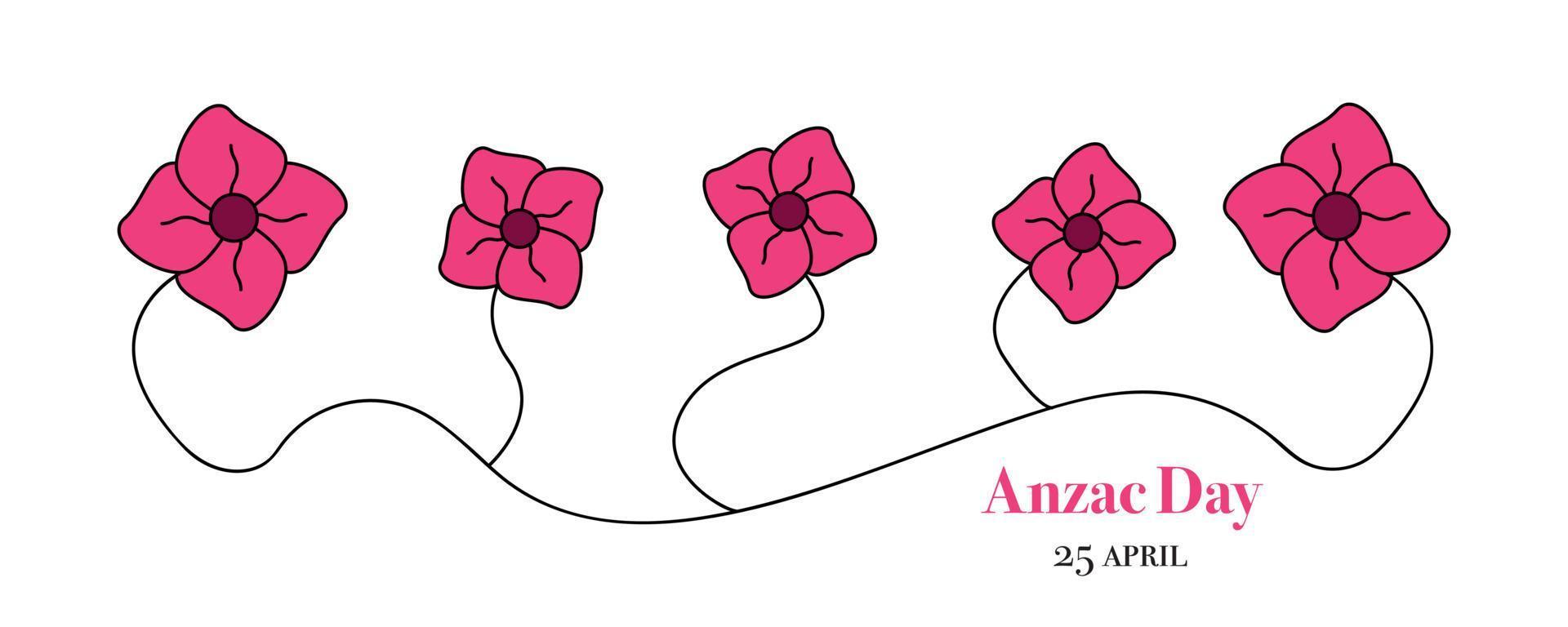 design della bandiera del giorno anzac. immagine unitaria dei fiori di papavero. illustrazione vettoriale di fiori di papavero luminosi.