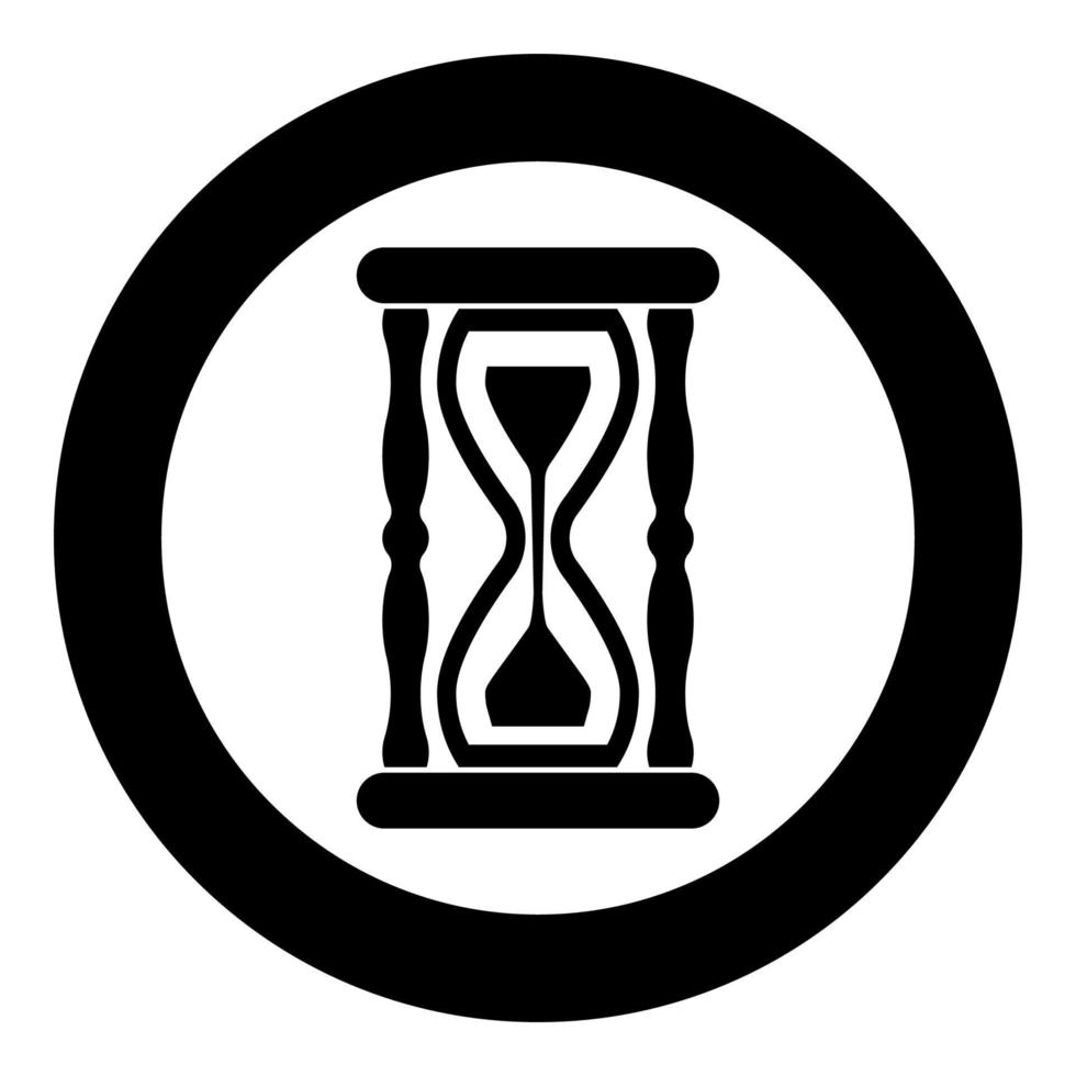 icona dell'orologio con sabbia a clessidra in cerchio rotondo colore nero illustrazione vettoriale immagine in stile piatto