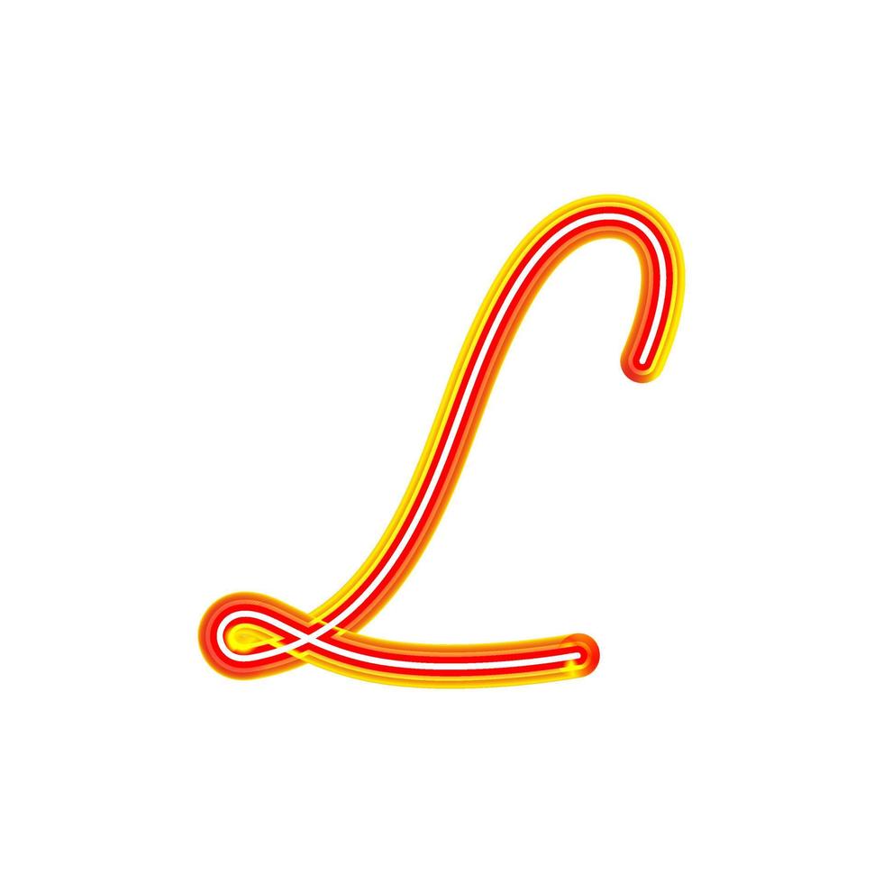 lettera semplice scritta a mano al neon unica l. neon rosso del tubo lineare. la lettera 'l. illustrazione 3d. illustrazione 3d vettoriale di alta qualità. raccolta alfabeto scritto a mano.