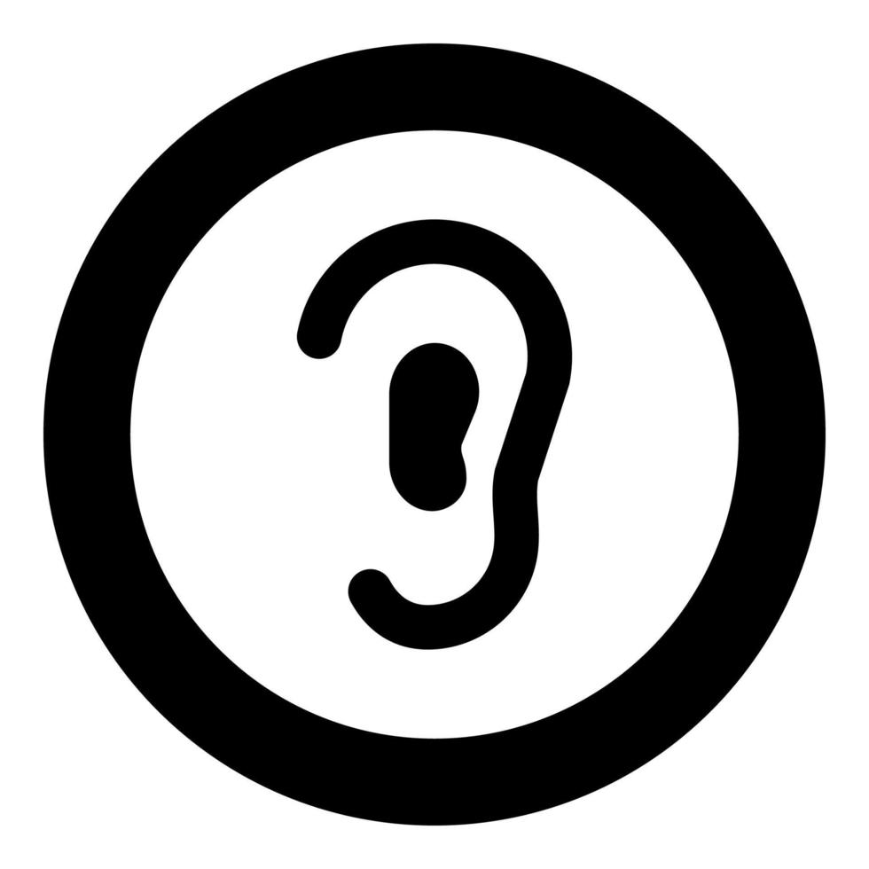 icona dell'orecchio colore nero in cerchio rotondo vettore