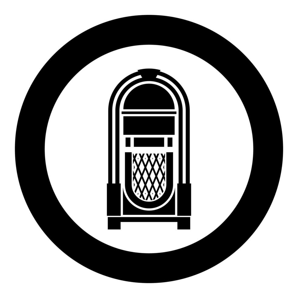 jukebox juke box concetto di musica retrò automatizzata icona del dispositivo di riproduzione vintage in cerchio rotondo colore nero illustrazione vettoriale immagine in stile piatto