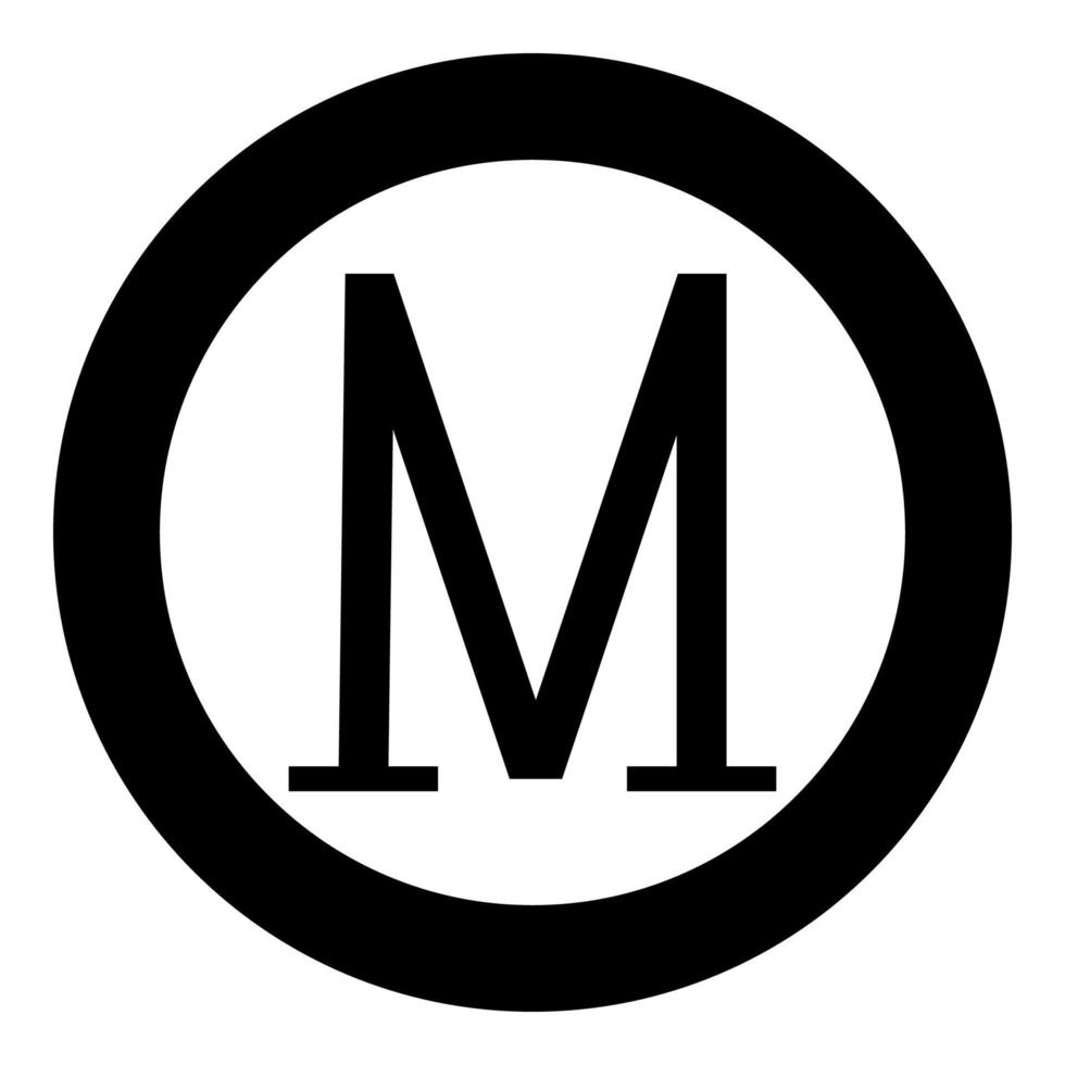 mu simbolo greco lettera maiuscola carattere maiuscolo icona in cerchio rotondo colore nero illustrazione vettoriale immagine in stile piatto