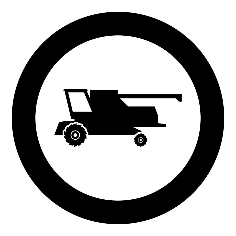 mietitrice agricola per lavori sul campo icona della mietitrebbia colore nero illustrazione in cerchio rotondo vettore