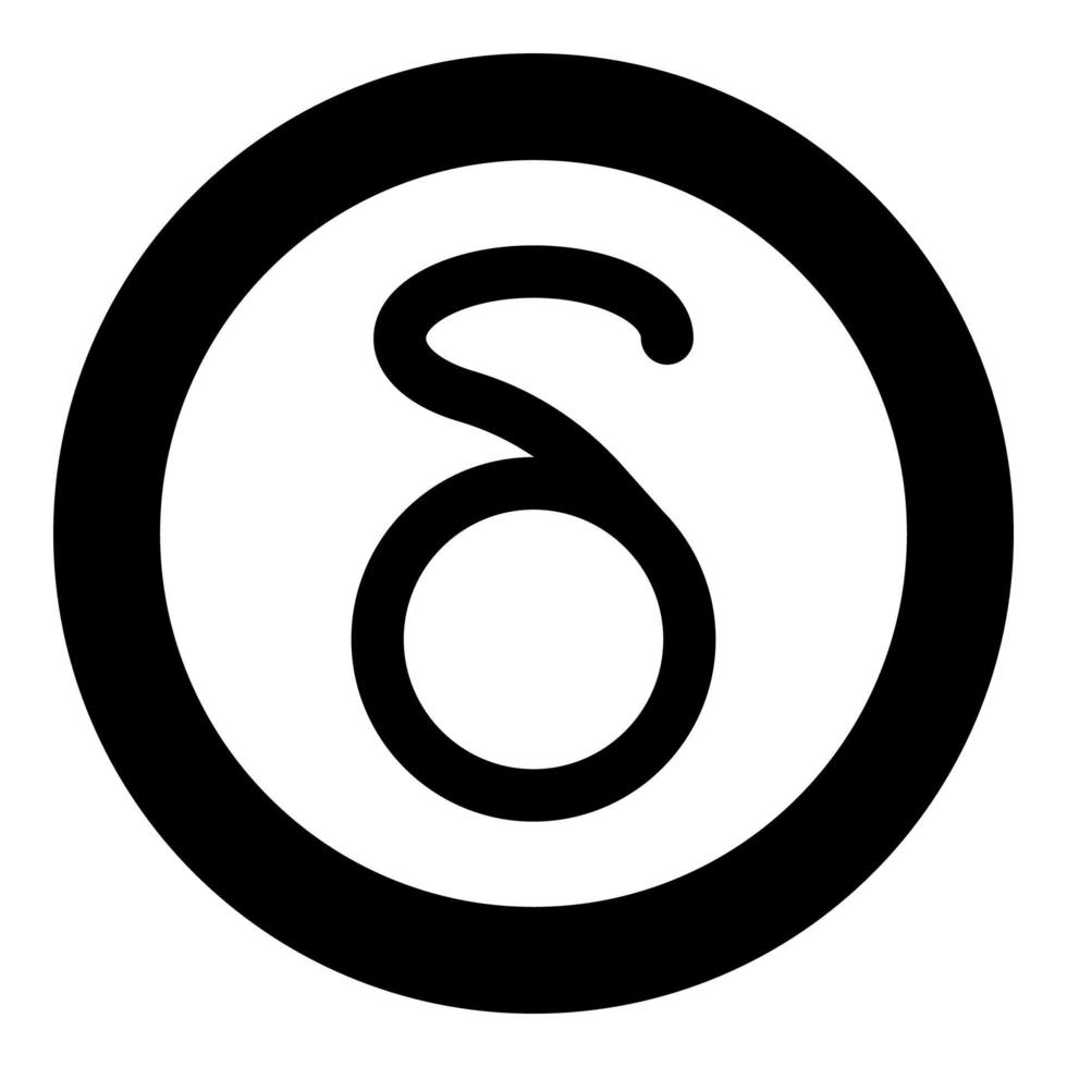 simbolo delta greco lettera minuscola icona del carattere in cerchio rotondo colore nero illustrazione vettoriale immagine in stile piatto