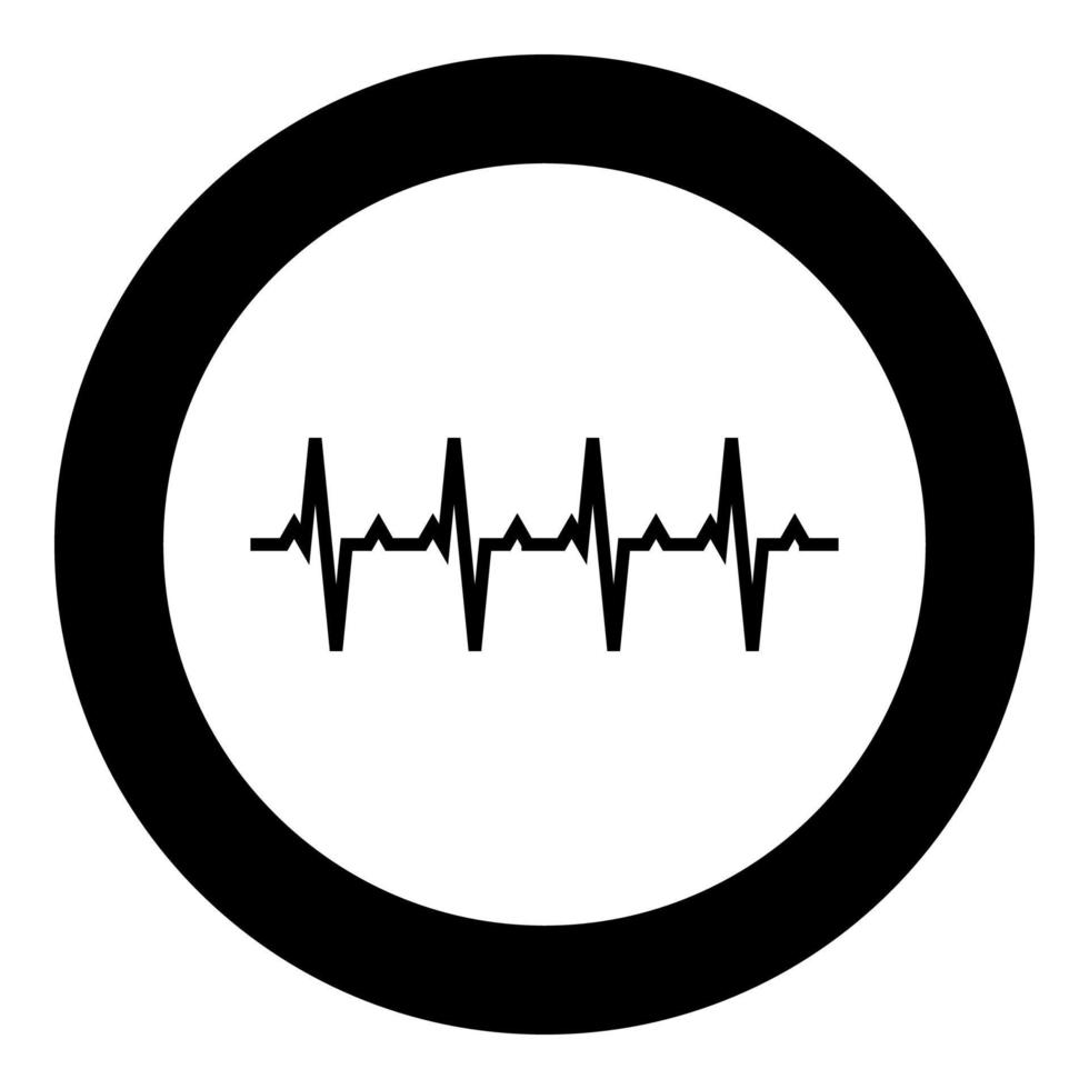 grafico del battito cardiaco battito cardiaco cardiogramma grafico del ritmo ecg ecocardiogramma icona in cerchio rotondo colore nero illustrazione vettoriale immagine stile contorno solido