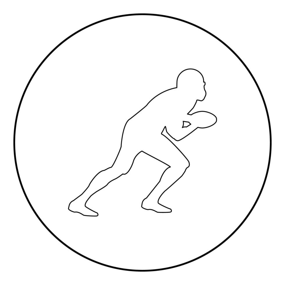 icona del giocatore di football americano colore nero in cerchio vettore